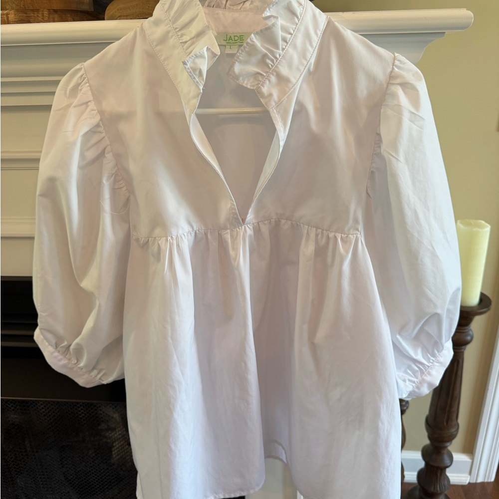 Jade White Ruffled Women's Top